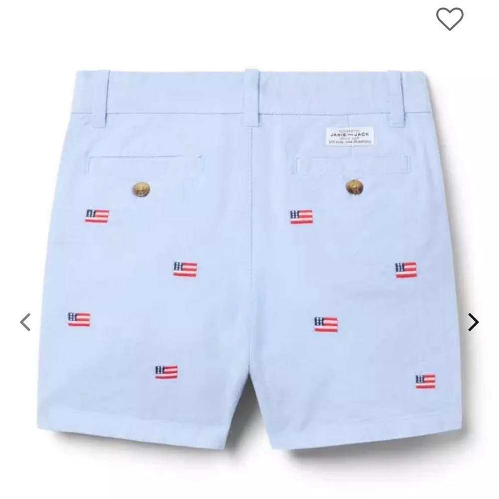Janie and Jack Light Blue Flag Embroidered Kids Shorts - Picture 2 of 7